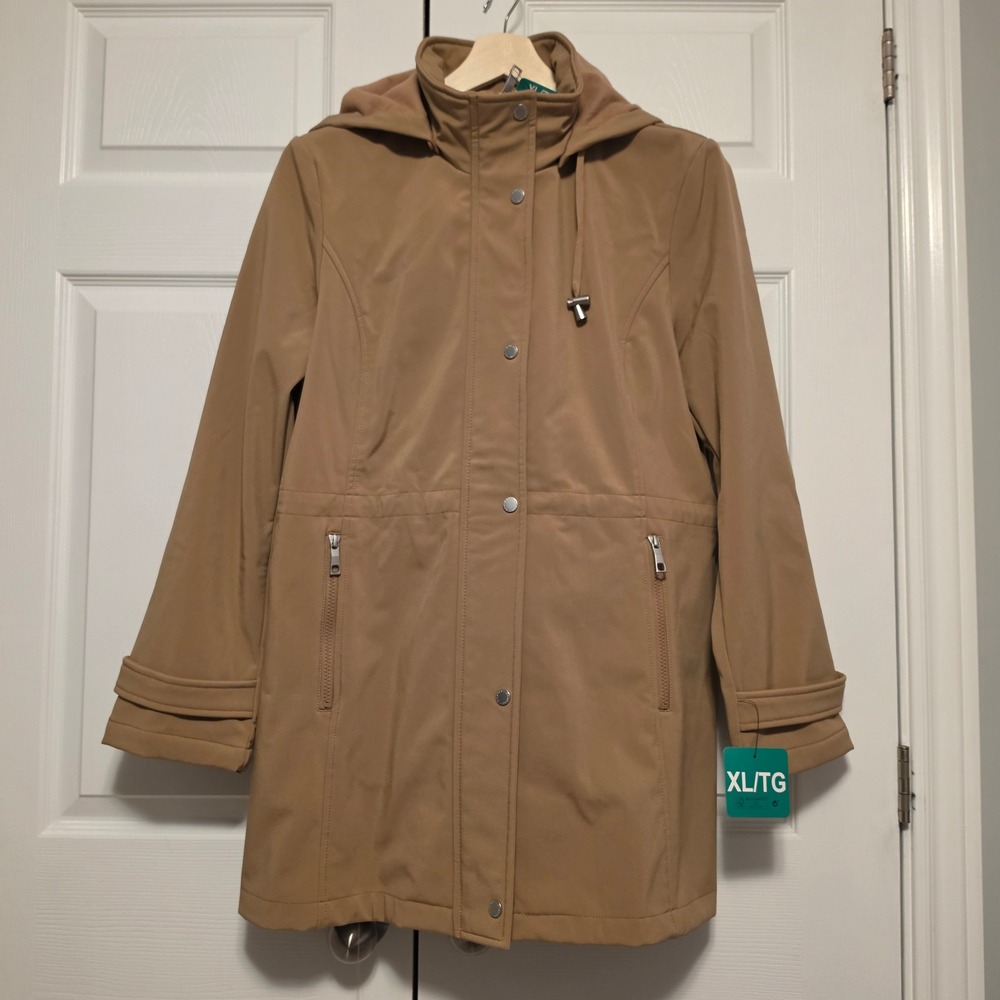 Nautica Performance Jacket Water Resistant Detachable Hood Tan Brown Size XL